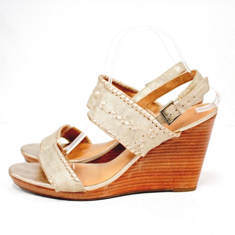 Jack Rogers Vanessa Leather Sandals Signature Gold & Beige, Sz 10 - Picture 5 of 10
